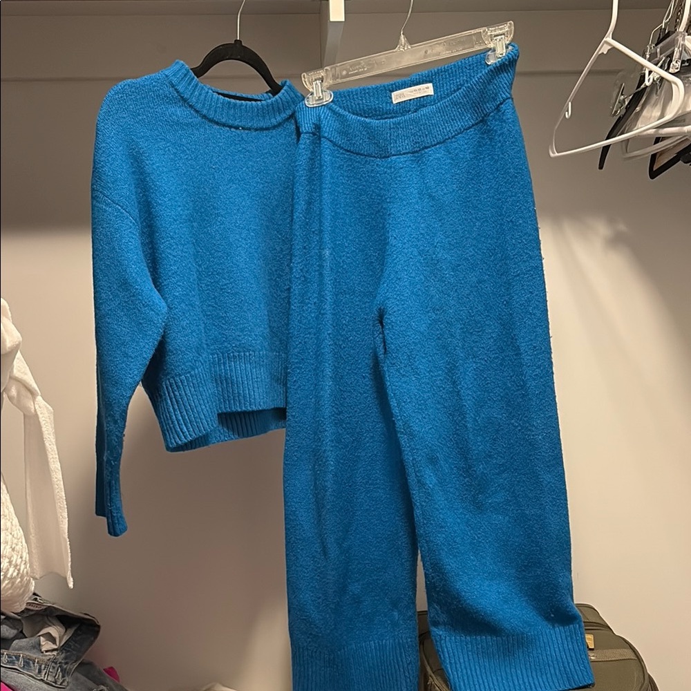 Zara kids matching Blue Knit Sweater and Pants Set